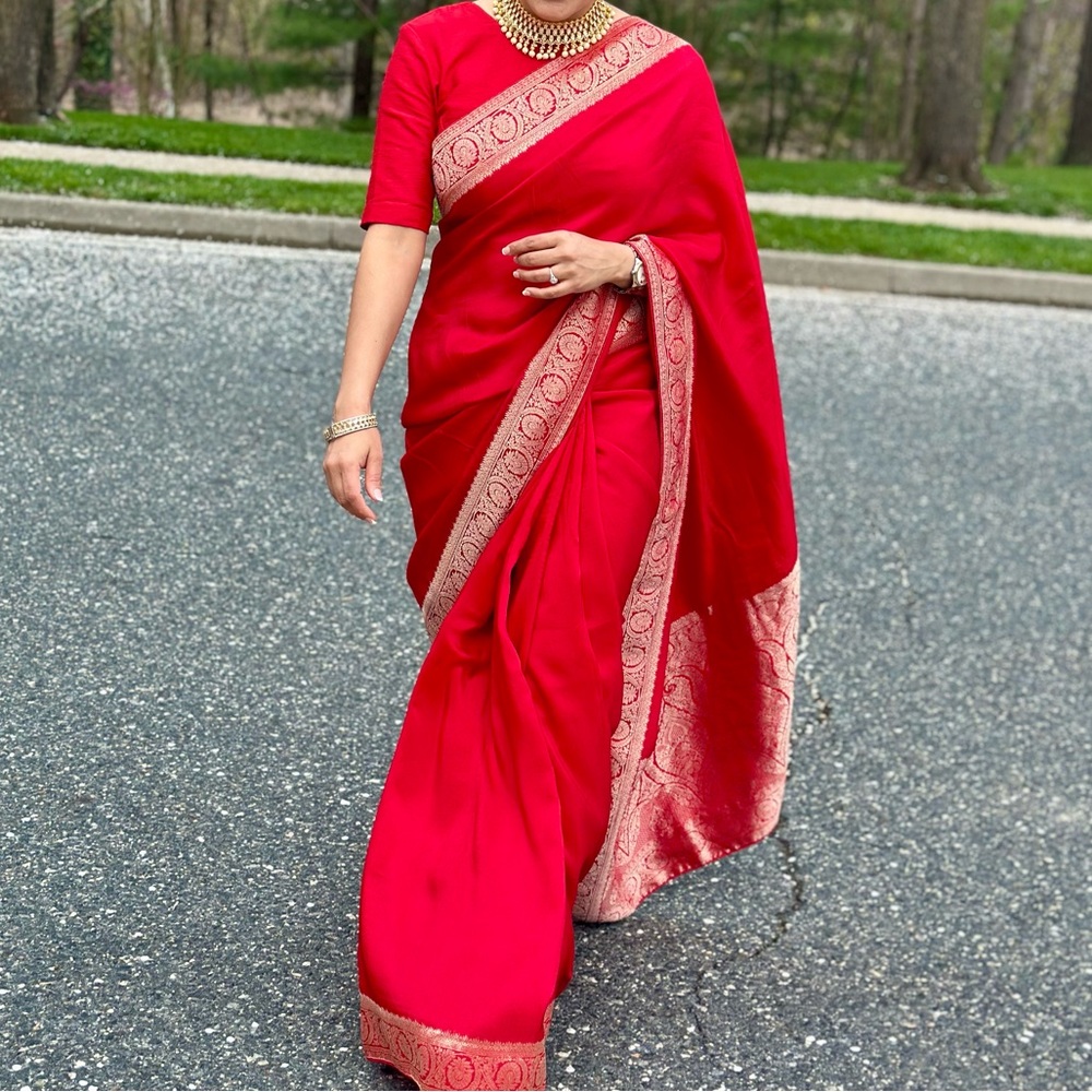 Red silk saree set